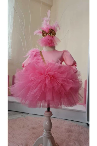 Şeker Pembe Kabarık Tütülü Elbise - 3