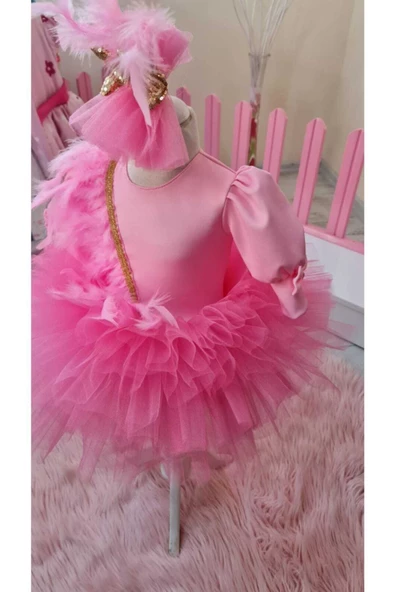 Şeker Pembe Kabarık Tütülü Elbise - 4