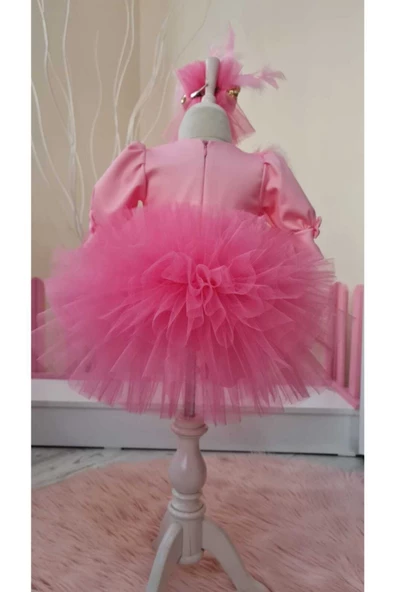 Şeker Pembe Kabarık Tütülü Elbise - 5