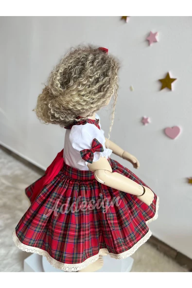 Kız Çocuk Ekose Elbise, Ekose Vintage Elbise, Kız Çocuk Yeni Yıl Elbisesi - 3