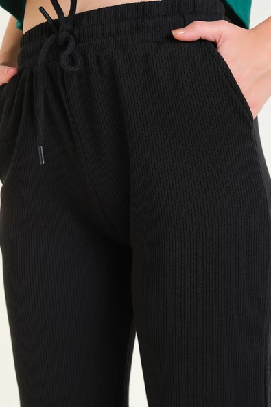 Kadın Şardonlu Paça Lastikli Eşofman Altı Siyah - 6