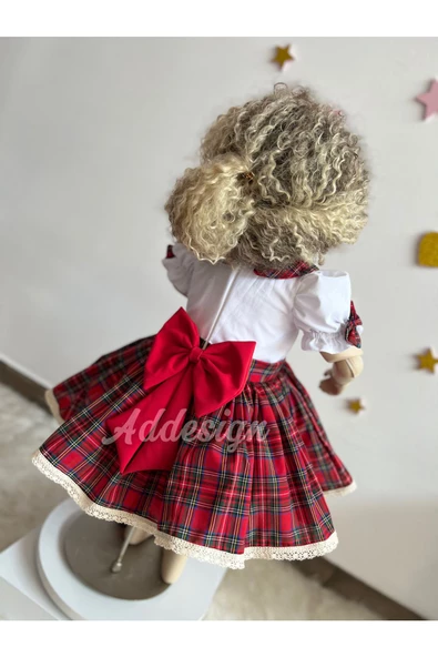 Kız Çocuk Ekose Elbise, Ekose Vintage Elbise, Kız Çocuk Yeni Yıl Elbisesi - 8