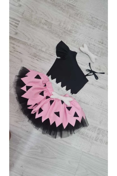 Taş Devri Pembe Çakıl Kostüm Etek Bluz Takım - 4