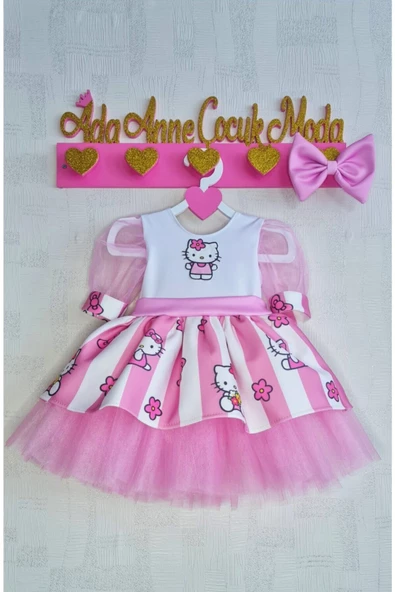 Kız Çocuk Pembe Kabarık Tüllü Hello Kitty Elbise - 2