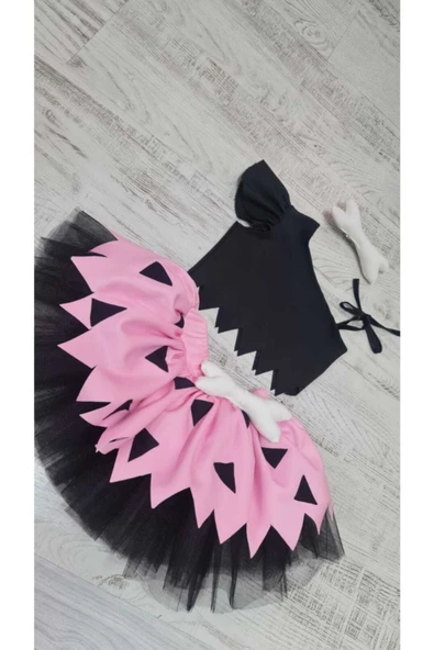 Taş Devri Pembe Çakıl Kostüm Etek Bluz Takım - 2
