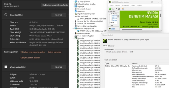 MSI Vector 17 HX A14VIG-879XTR Intel Core i9 14900HX 32GB RAM 2TB SSD RTX4090 17" QHD+ 240Hz (İKİNCİ EL) - Resim 5