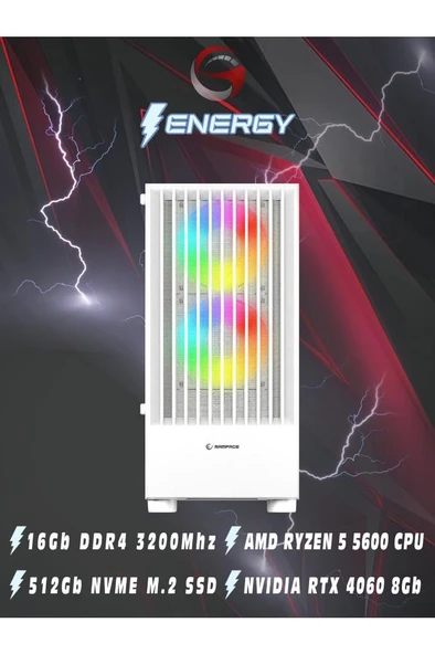 Energy RyzenRtx 4060 8Gb Ryzen 5 5600 16Gb Ram 512Gb Nvme M.2 SSD Beyaz Oyuncu Masaüstü Bilgisayarı - 3
