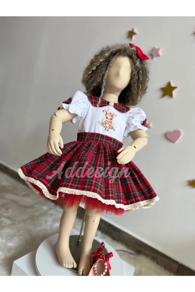Kız Çocuk Ekose Elbise, Ekose Vintage Elbise, Kız Çocuk Yeni Yıl Elbisesi - 2