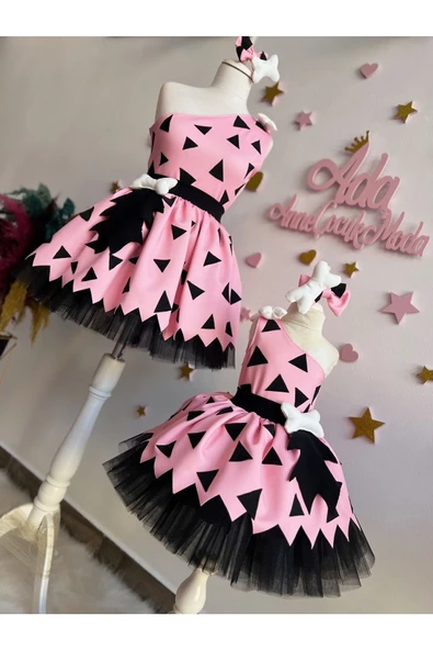 ANNE KIZ PEMBE ÇAKIL ÇAKMAKTAŞ ELBİSE (SEPETE AYRI EKLENMELİDİR, FİYATLARI AYRIDIR) - 5