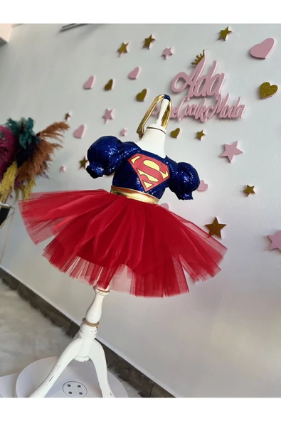KIZ ÇOCUK SUPER GİRL PELERİNLİ KABARIK KOSTÜM ELBİSE - 3