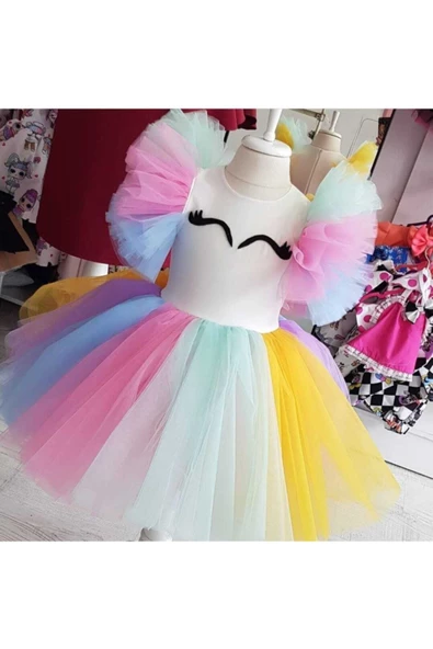 Kız Çocuk Unicorn Kabarık Elbise - Resim 2