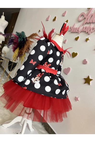 KIZ ÇOCUK MİCKEY MOUSE SİYAH ELBİSE, MİNNİE MOUSE KABARIK ELBİSE, MİCKEY MOUSE ELBİSE - Resim 5