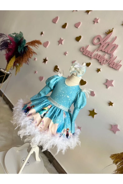 KIZ ÇOCUK ELSA KARLAR KRALİÇESİ TÜYLÜ VE TÜLLÜ KABARIK TASARIM ELBİSE - 5
