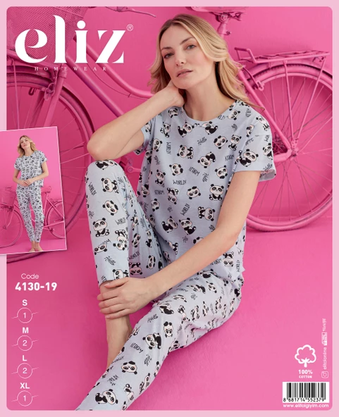 ELİZ 4130-19 DESENLİ BAYAN PAMUKLU PIJAMA TAKIM