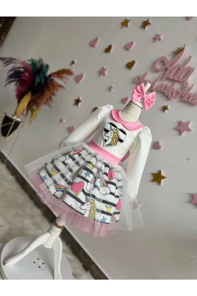 Kız çocuk unicorn elbise, kabarık elbise, pony elbise - 7