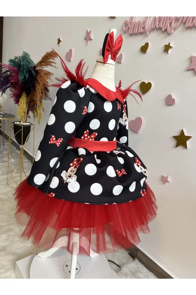 KIZ ÇOCUK MİCKEY MOUSE SİYAH ELBİSE, MİNNİE MOUSE KABARIK ELBİSE, MİCKEY MOUSE ELBİSE - Resim 2