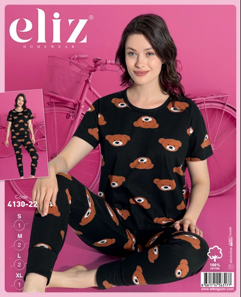 ELİZ 4130-22 DESENLİ BAYAN PAMUKLU PIJAMA TAKIM