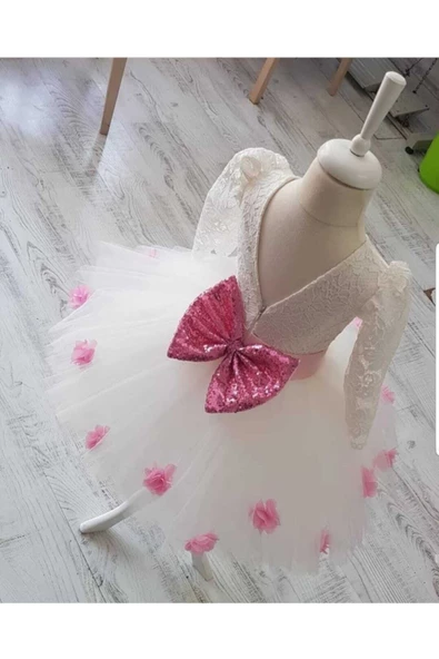 Kız Çocuk Beyaz Dantelli Kabarık Elbise - 2