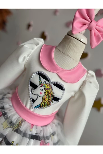 Kız çocuk unicorn elbise, kabarık elbise, pony elbise - 2