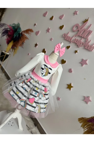 Kız çocuk unicorn elbise, kabarık elbise, pony elbise - 8