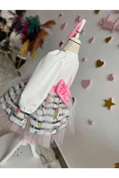 Kız çocuk unicorn elbise, kabarık elbise, pony elbise - 6