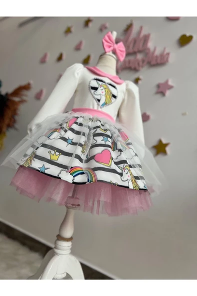 Kız çocuk unicorn elbise, kabarık elbise, pony elbise - 4