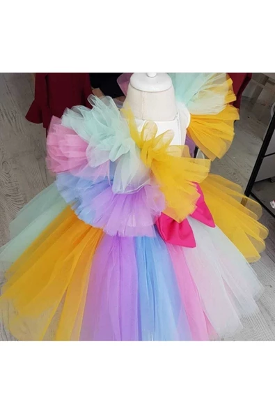 Kız Çocuk Unicorn Kabarık Elbise - Resim 3