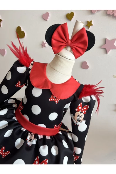 KIZ ÇOCUK MİCKEY MOUSE SİYAH ELBİSE, MİNNİE MOUSE KABARIK ELBİSE, MİCKEY MOUSE ELBİSE - Resim 6