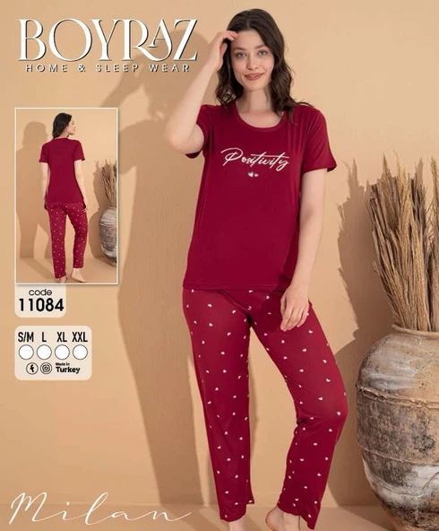 BOYRAZ 11084 BAYAN KISA KOL PIJAMA TAKIMI