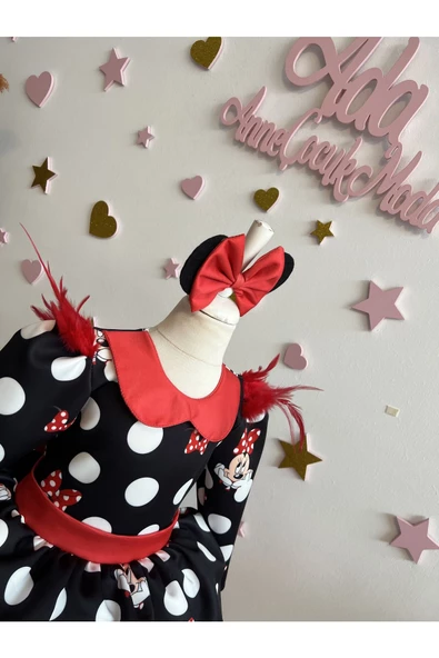 KIZ ÇOCUK MİCKEY MOUSE SİYAH ELBİSE, MİNNİE MOUSE KABARIK ELBİSE, MİCKEY MOUSE ELBİSE - Resim 3