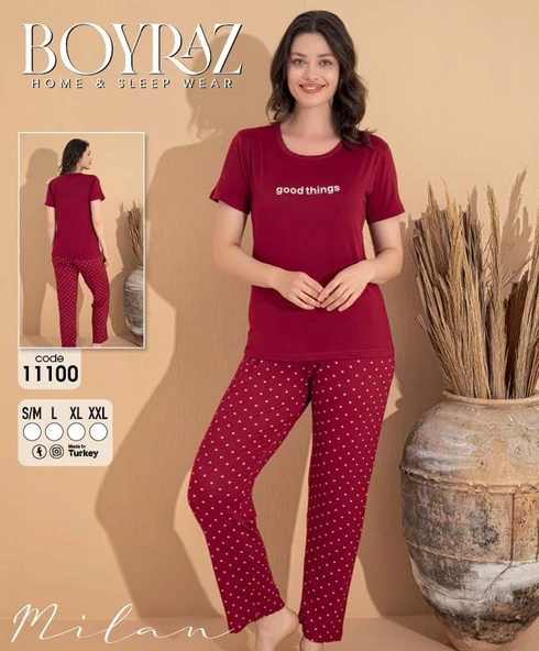 BOYRAZ 11100 BAYAN KISA KOL PIJAMA TAKIMI