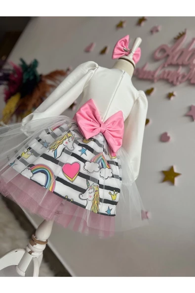 Kız çocuk unicorn elbise, kabarık elbise, pony elbise - 5