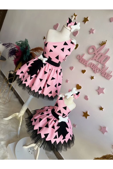 ANNE KIZ PEMBE ÇAKIL ÇAKMAKTAŞ ELBİSE (SEPETE AYRI EKLENMELİDİR, FİYATLARI AYRIDIR) - 6