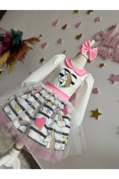 Kız çocuk unicorn elbise, kabarık elbise, pony elbise - 3
