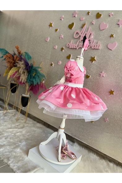Pembe Minnie Mouse elbisesi Minnie Mouse'un doğum günü elbisesi. minnie fare kostümü - 8