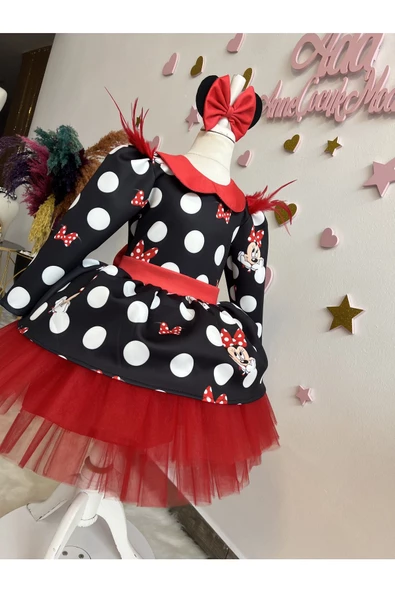 KIZ ÇOCUK MİCKEY MOUSE SİYAH ELBİSE, MİNNİE MOUSE KABARIK ELBİSE, MİCKEY MOUSE ELBİSE - Resim 4