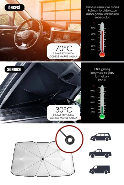 Teknotik Araba Ön Cam Güneşlik Katlanabilir Güneşlik Şemsiye Ön Cam Gölgelik Citroen C5 ile uyumlu - Resim 2