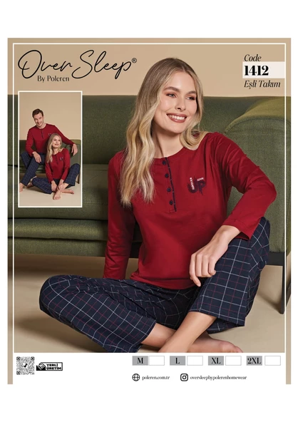 OVER SLEEP 1412 POLEREN BORDO BAYAN PİJAMA TAKIM