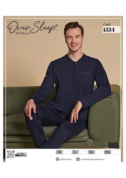 OVER SLEEP 1534 POLEREN ERKEK LACIVERT PİJAMA TAKIM