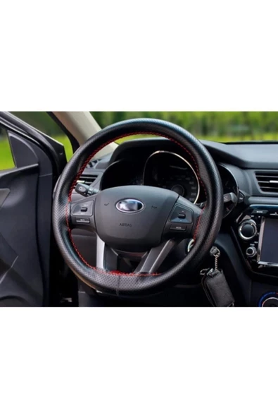 Teknotik Deri Direksiyon Kılıfı Sarmalı Dikmeli Kırmızı Dikişli Kokusuz ürün görseli 1