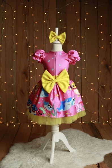 Kız Çocuk Pembe Baby Shark Elbise - 3
