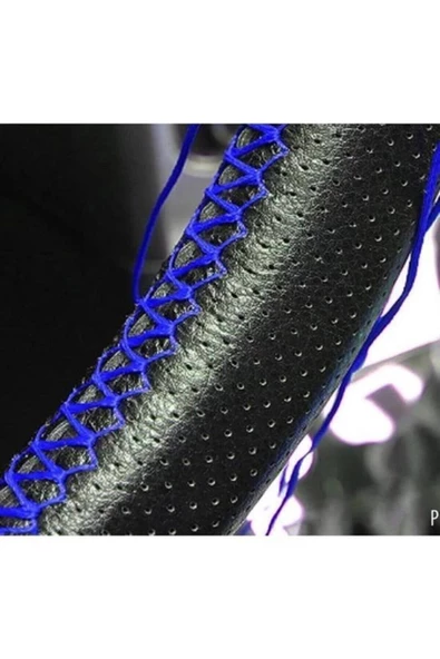 Teknotik Mavi Dikişli Delikli Deri Dikme Direksiyon Kılıfı - Resim 3