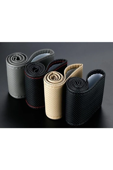 Teknotik Hyundai I20 Uygun Deri Direksiyon Kılıfı Sarmalı Dikmeli Gri Kokusuz - Resim 5