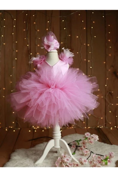 Kız Çocuk Pembe Kabarık Tüllü Pamuk Şeker Tütü Elbise - 2