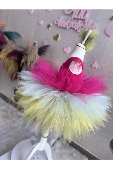 Kız çocuk kat kat tüllü kabarık rainbow abiye elbise - 8