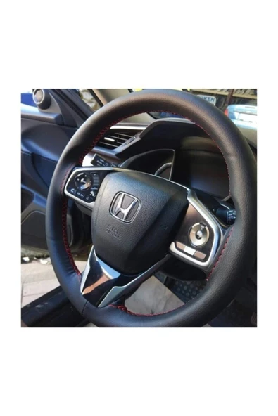 Teknotik Direksiyon Kılıfı Deri Dikişli Yumuşak Kokusuz Dikmeli Düz - Kırmızı ürün görseli 1