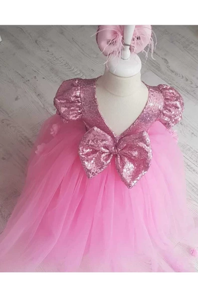 Kız Çocuk Pembe Payetli Abiye Elbise - 2