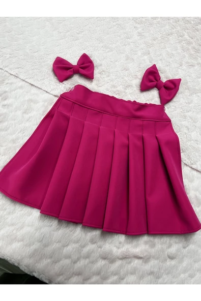 Kız çocuk pembe Pileli çift kullanımlı lastikli etek - 3