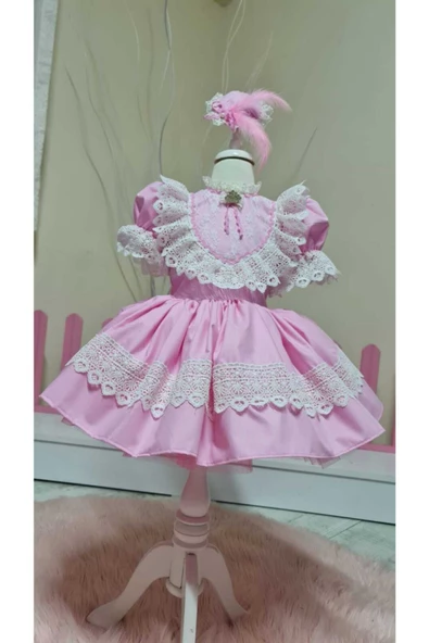 Kız Çocuk Tüllü Kabarık Pembe Vintage Elbise - 3