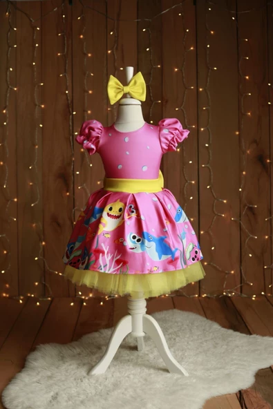 Kız Çocuk Pembe Baby Shark Elbise - 2